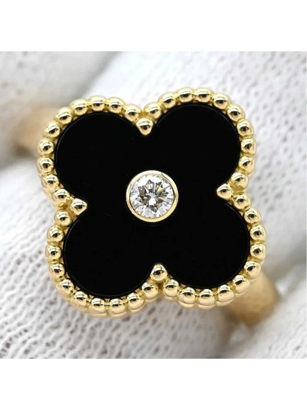 Van Cleef & Arpels Ring Vintage Alhambra Black Yellow Gold 51 Diamond Onyx